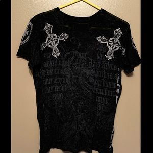 Raw State Black Cross/Angel Wings Short Sleeve Tee